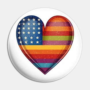 American Pride Flag Heart - Rainbow Colored Stars and Stripes Heart - LGBTQIA Pin