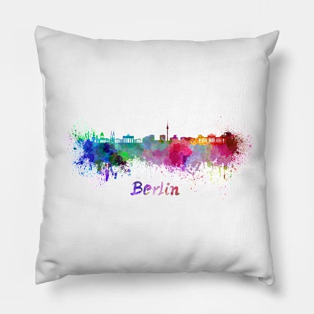 Berlin skyline in watercolor Pillow by PaulrommerArt