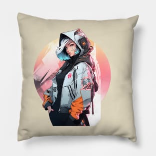 Woman and Cyberpunk Style Pillow