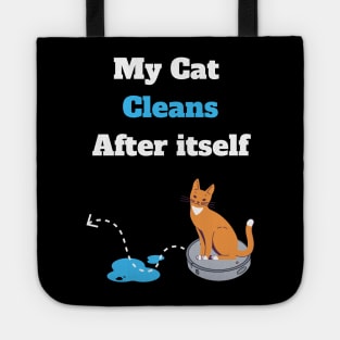 Funny elegant cat riding on vacuum robot cleaner Tote