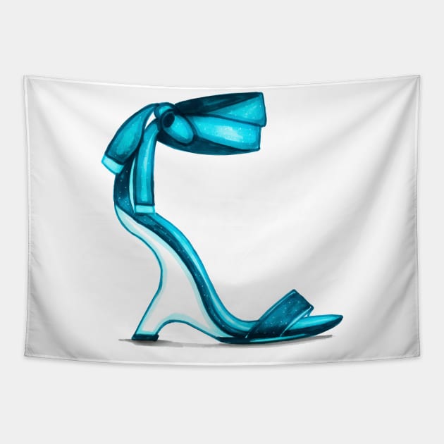 Aqua Blue Women's Open Toe Heels Tapestry by Svetlana Pelin