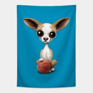 Chihuahua Puppy Dog Playing With Basketball Tapestry