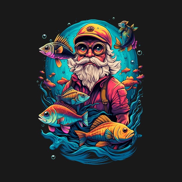 Fisherman man fishing fish sea ocean underwater art by KATTTYKATTT
