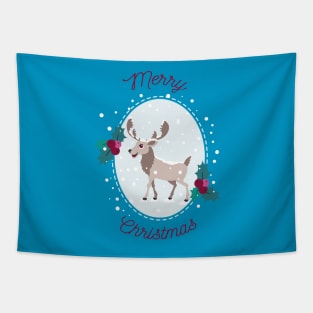 Merry Christmas - Moose and snow Tapestry