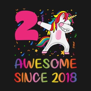 2 Years Old 2nd Birthday Unicorn Dabbin T-Shirt