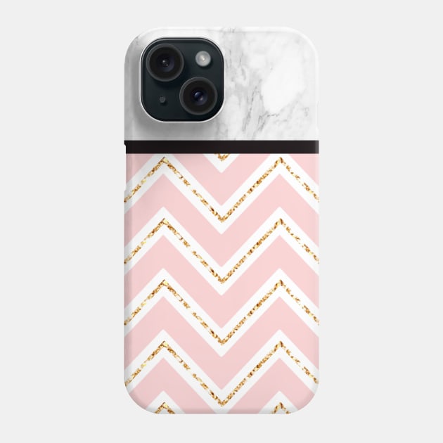 Marble with Rose Pink White and Yellow Gold ZigZag Chevron Pattern Phone Case by squeakyricardo