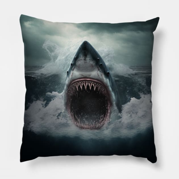 Big bad shark with open mouth in the water Pillow by KK-Royal