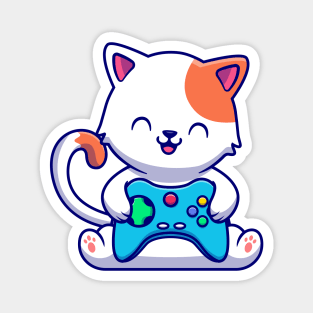 Cute Cat Gaming With Game Console Magnet