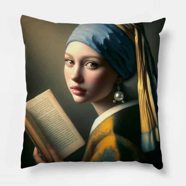 Reading in Pearls: A Literary Twist on Vermeer's Masterpiece Pillow by Edd Paint Something
