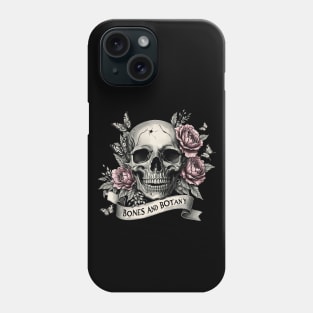 Bones and botany, Skull human anatomy floral, pink watercolor roses, Bones and Botany art anatomy Phone Case