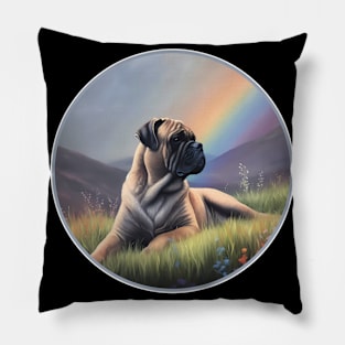 Bullmastiff Memorial Rainbow Bridge Colorful Dog Art Pillow