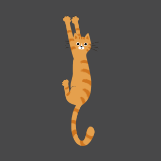 Orange Tabby Cat Hanging On T-Shirt