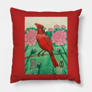 Indiana state bird and flower, the cardinal and peony Pillow