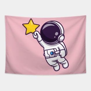 Astronaut Flying And Holding Star Cartoon Tapestry