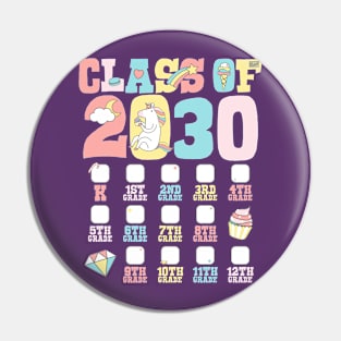 Cute Unicorn Graduation Class of 2030 Grow with Me Checklist Pin