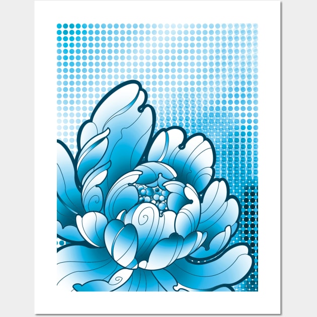 japanese peony flower pop art style - Blue Peony - Posters and Art