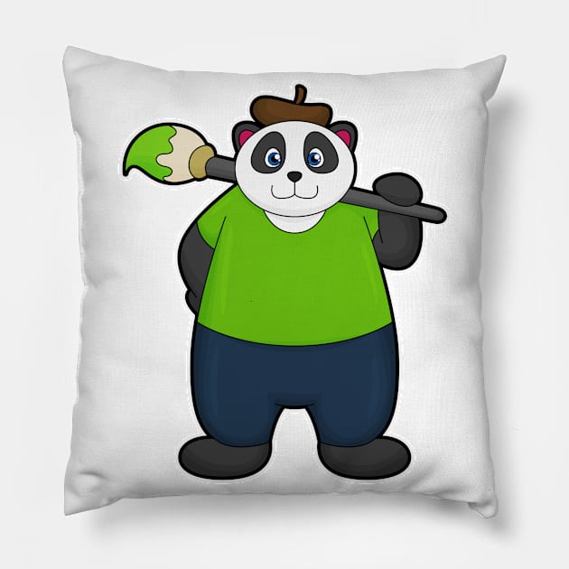 Panda as Painter with Paintbrush Pillow by Markus Schnabel