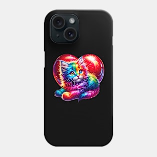 Cute Multicolor Cat Heart Valentines Day for Kitties Lovers Phone Case