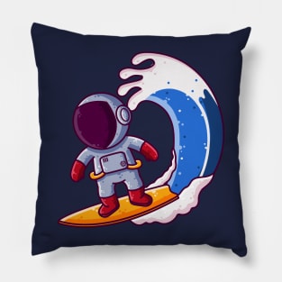 Cute Astronaut Surfing Cartoon Pillow