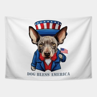 Funny 4th of July Hairless Terrier Dog Bless America Tapestry