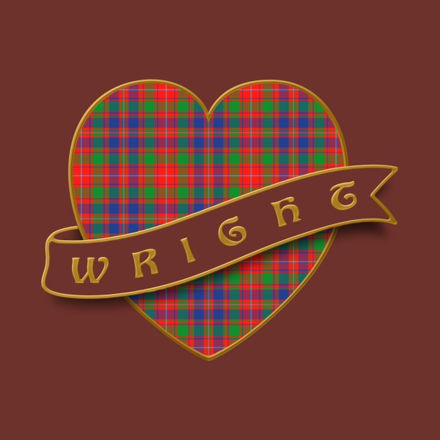 The WRIGHT Family Tartan Retro Heart & Ribbon Family Insignia by Plaidify