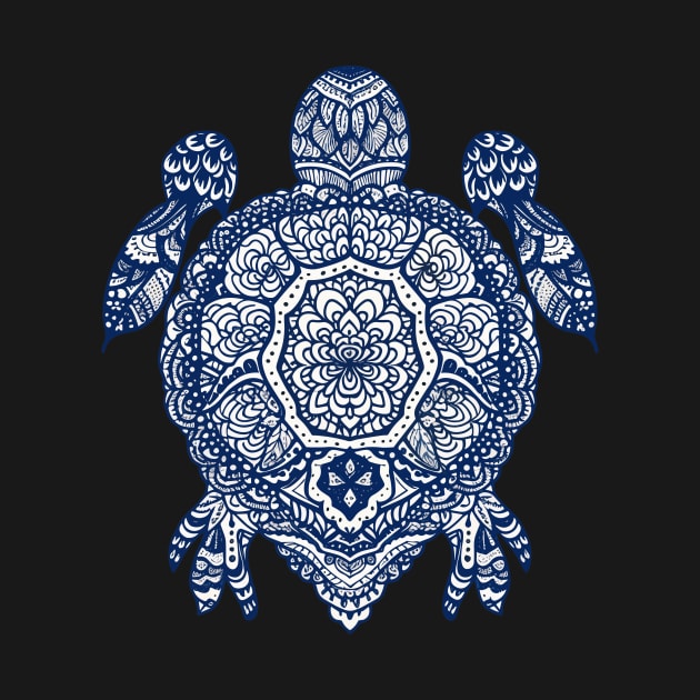 Colorful Blue and White Turtle Mandala Art - Spiritual Ocean Creature Design by TeeTrendz