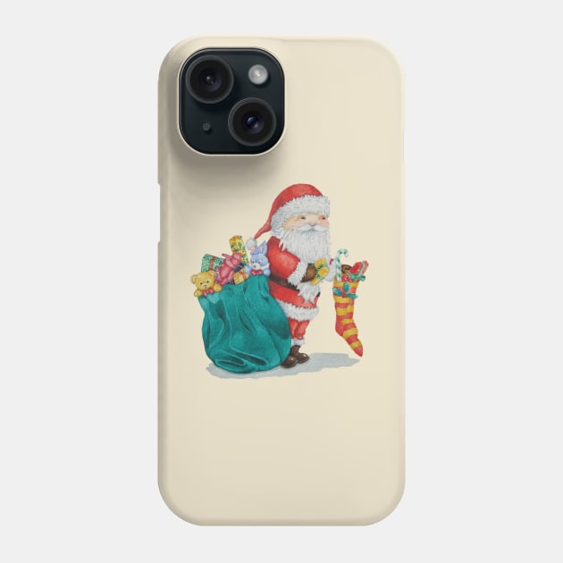 unique christmas picture of cute santa with stocking Phone Case by pollywolly