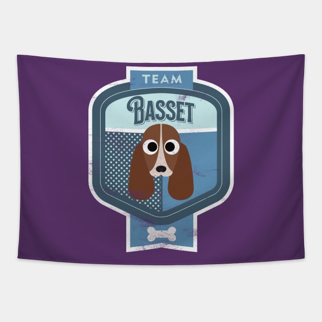 Team Basset - Distressed Basset Hound Beer Label Design Tapestry by DoggyStyles