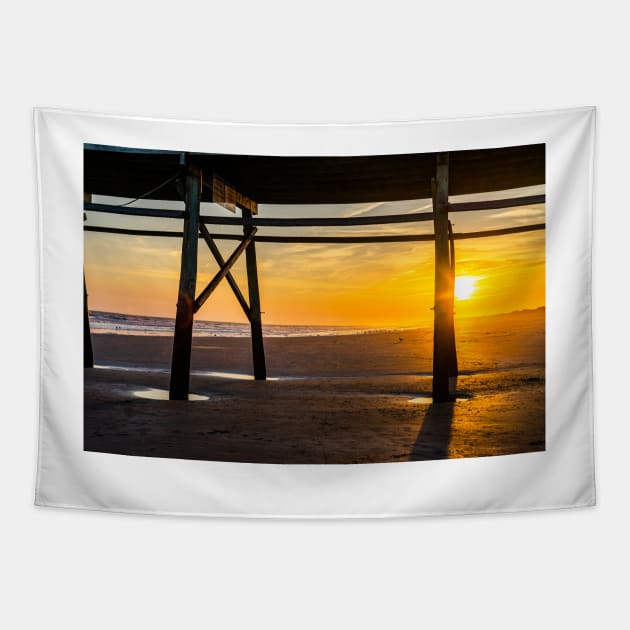 Sunset pier Tapestry by KensLensDesigns