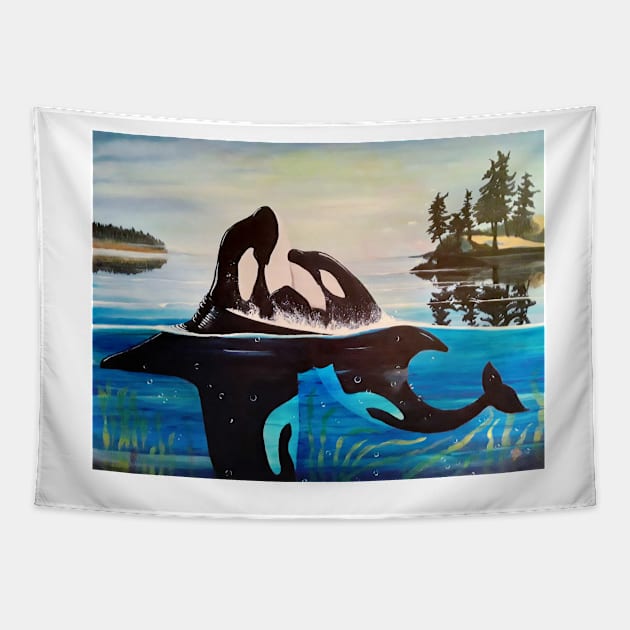 Orca Embrace Tapestry by Signe23