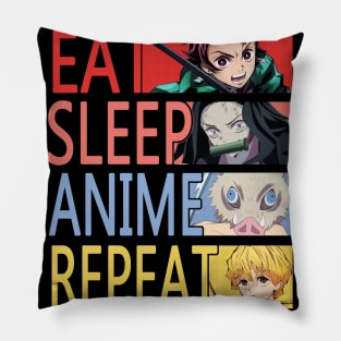 eat sleep anime repeat Pillow