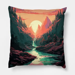 Fantasy Nature Sunset Scenery Synthwave Aesthetic Anime Art Style Pillow