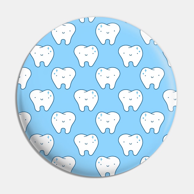 Cute Tooth Blue Pattern Pin by saradaboru