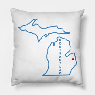 Port Sanilac MI Love (Blue) Pillow