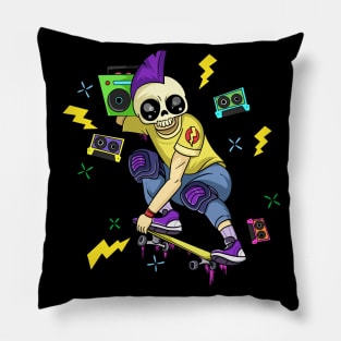 Death Punk Skeleton Skateboard Pillow