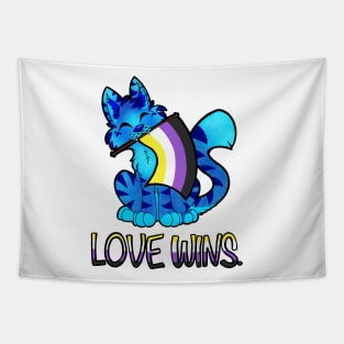 Love Wins Cat (Nonbinary Flag) Tapestry