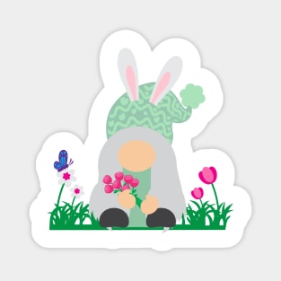 Easter Gnome Green Hat in a Garden Magnet