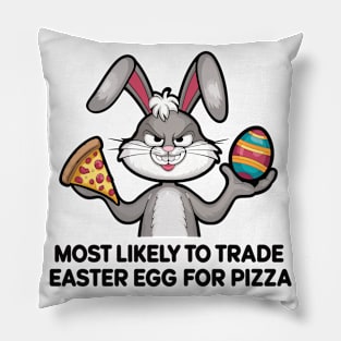 Pizza-Loving Bunny Easter Egg Trade-Off Design Pillow