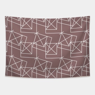 White lines, abstract geometry on a brown background Tapestry