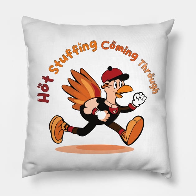 Hot Stuffing Coming Through | Cartoon Turkey Running | Thanksgiving Pillow by KnockingLouder