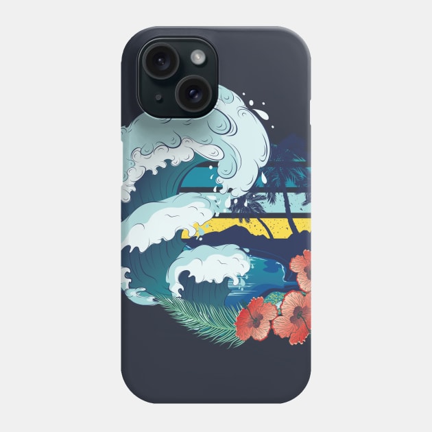 Retro beach and ocean waves Phone Case by AnnArtshock