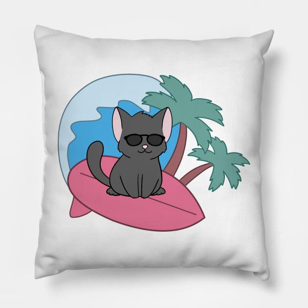 Black Cat at the beach Pillow by BiscuitSnack