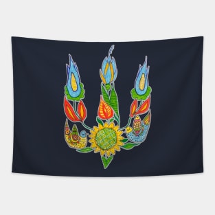 Ukrainian trident, Floral pattern, UA symbol. Tapestry