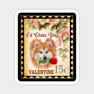 Akita long hair Vintage Valentine Funny Dog With Rose Magnet