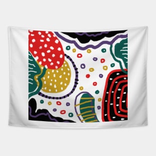 Abstract  pattern figure depicting nature, trees, mountains, sun, moon and rain. Tapestry