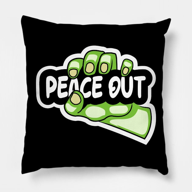 Hulk Hand grabbing Peace out text Pillow by DJ Saifee Designs 