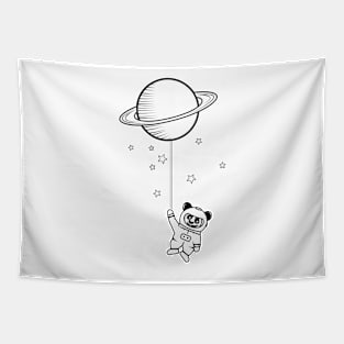 little astronaut panda bear with Saturn balloon Tapestry