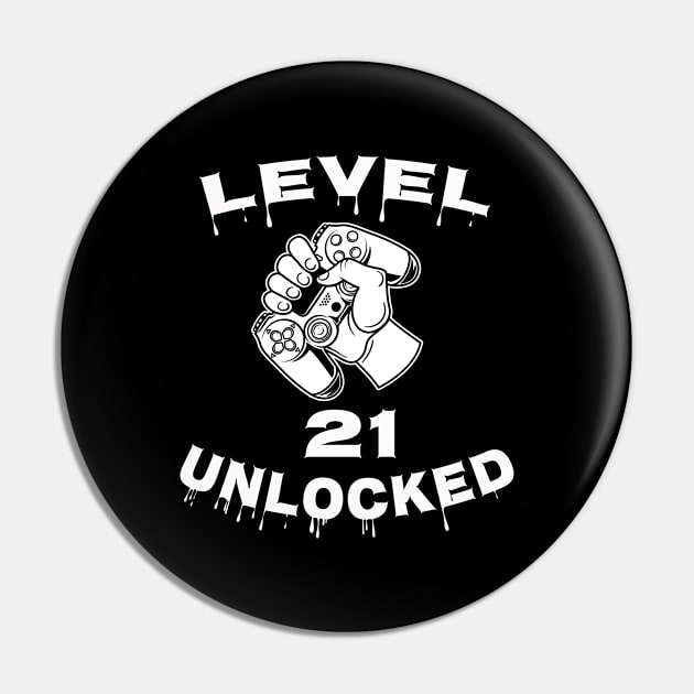 Level 21 Unlocked - Funny Mens 21st Birthday Gamer Pin by Happysphinx