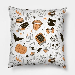 Halloween Witch Party Gear Cartoon Pattern on Ghost White Pillow