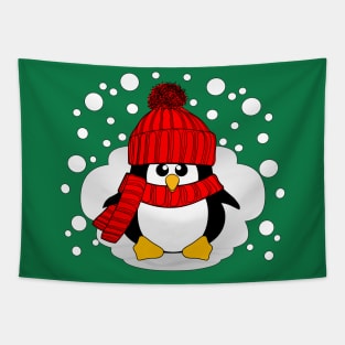 Christmas Boy Penguin with Red Hat and Scarf Tapestry